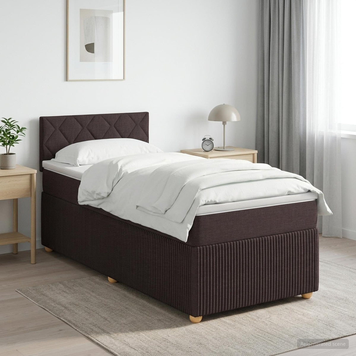 Boxspringbed met matras Donkerbruin 100 x 200 cm Stof is nu te koop bij PeponiXL, paradijselijk wonen!