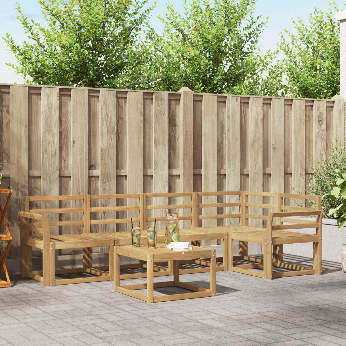 Buiten bankenset 6 pcs Wit Massief Acaciahout is nu te koop bij PeponiXL, paradijselijk wonen!