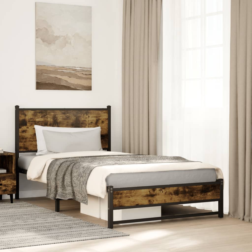 Bedframe zonder matras metaal gerookt eikenkleurig 100x190 cm is nu te koop bij PeponiXL, paradijselijk wonen!