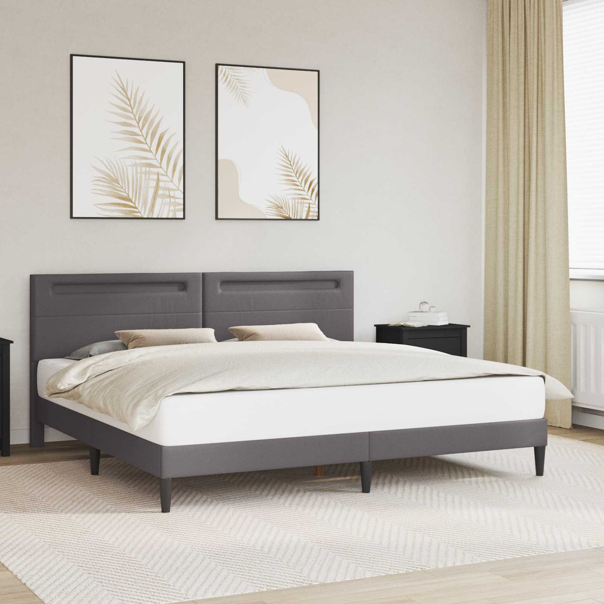 Bedframe met LED-stripverlichting Grijs 180 x 200 cm Kunstleer is nu te koop bij PeponiXL, paradijselijk wonen!