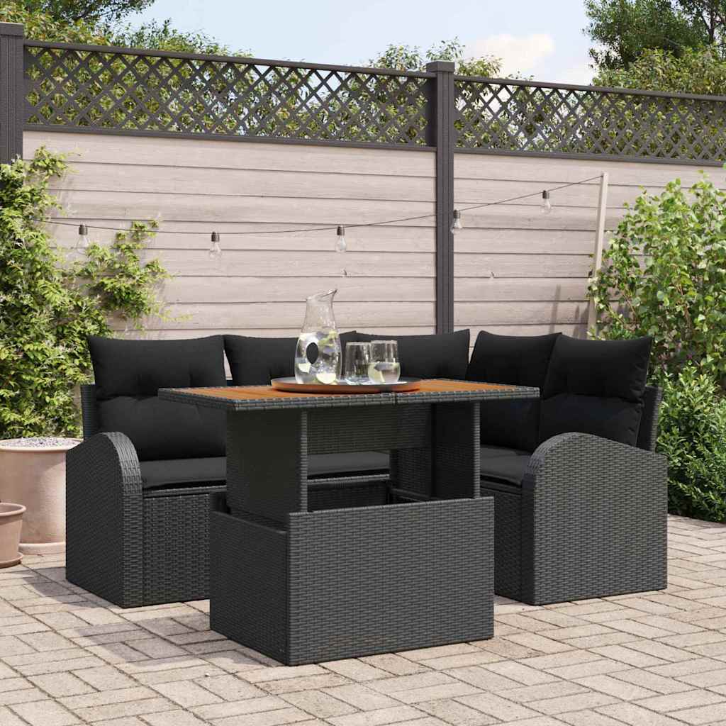 Tuin Sofa Set met opslag 5 pcs Zwart Poly riet is nu te koop bij PeponiXL, paradijselijk wonen!