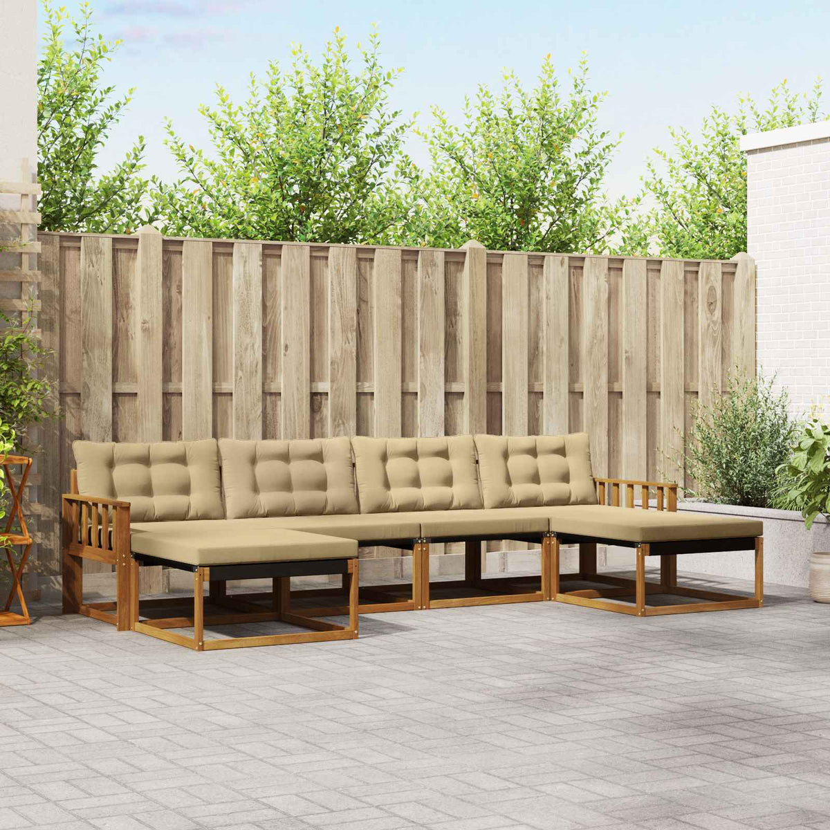 Buiten bankenset met kussen 6 pcs Natuurlijk en Beige is nu te koop bij PeponiXL, paradijselijk wonen!
