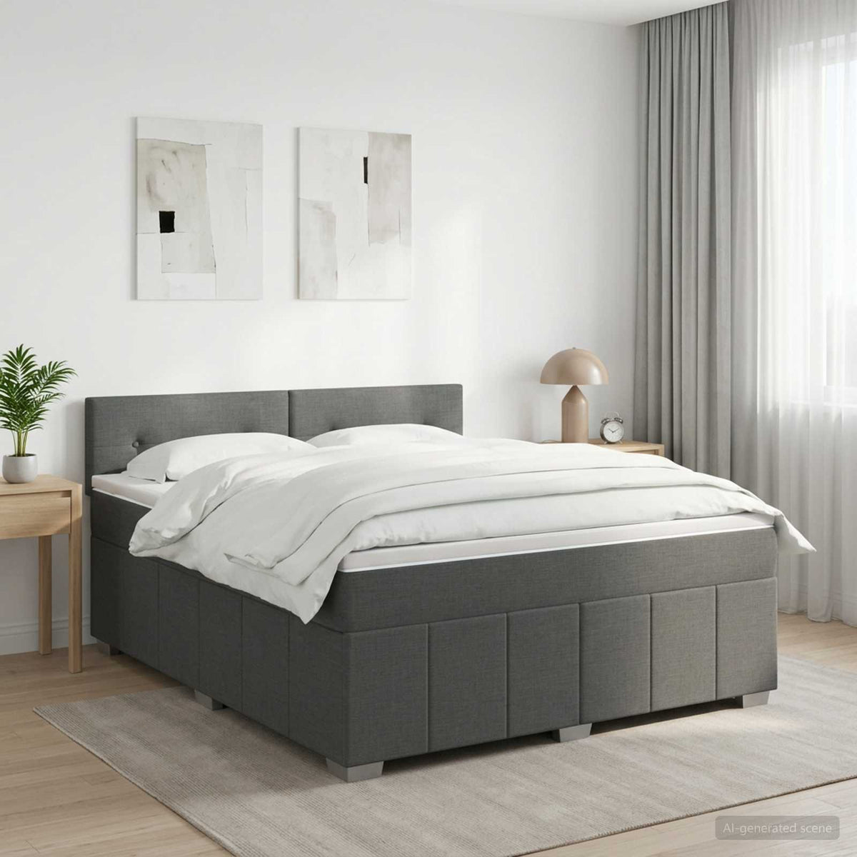 Boxspringbed met matras Donkergrijs 140 x 200 cm Stof is nu te koop bij PeponiXL, paradijselijk wonen!
