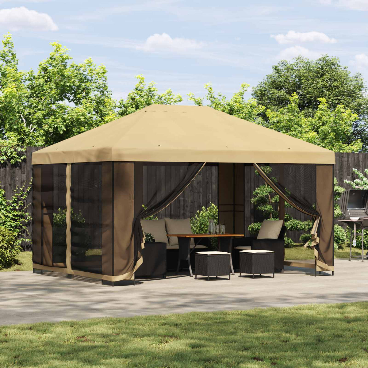 Tuin Gazebo met Zijwanden 4 × 3 m Crèmekleurig is nu te koop bij PeponiXL, paradijselijk wonen!