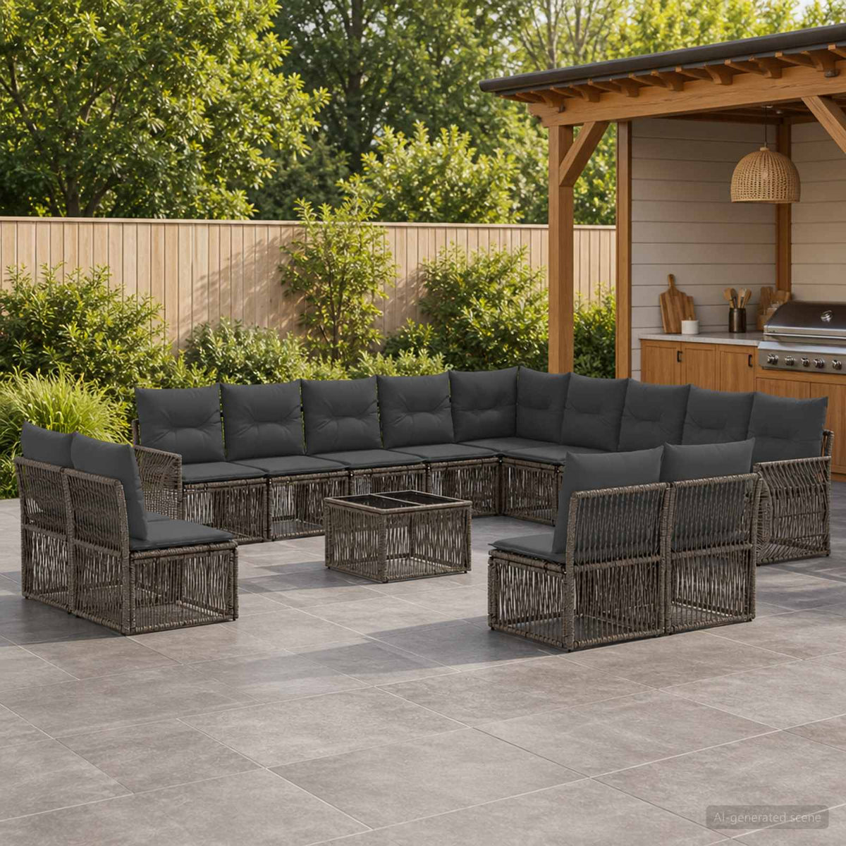 Tuinbankenset 14 pcs Grijs en Donkergrijs poly rattan is nu te koop bij PeponiXL, paradijselijk wonen!