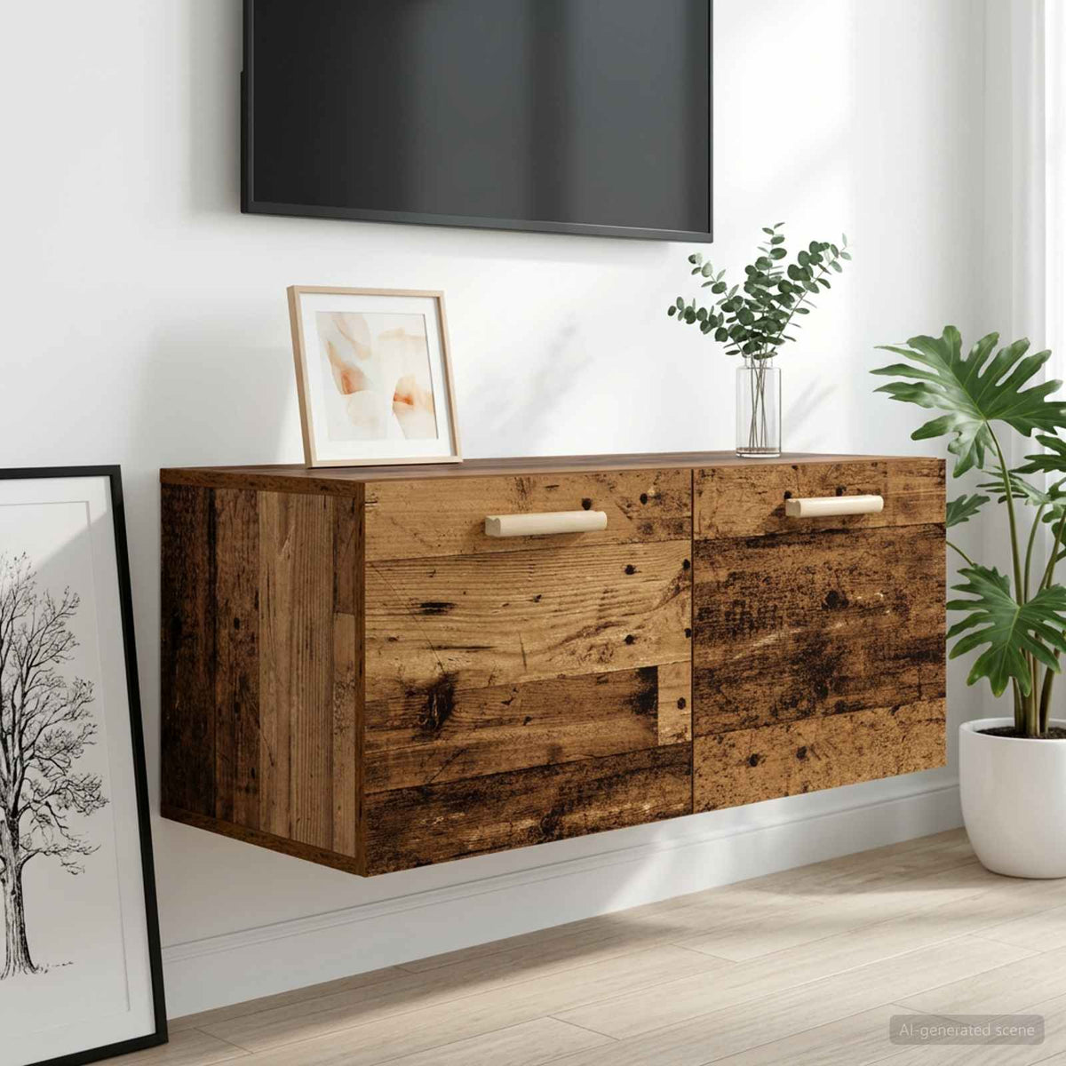 Wandkast Muurmontage Oud hout 80 x 36,5 x 35 cm Bewerkt hout is nu te koop bij PeponiXL, paradijselijk wonen!