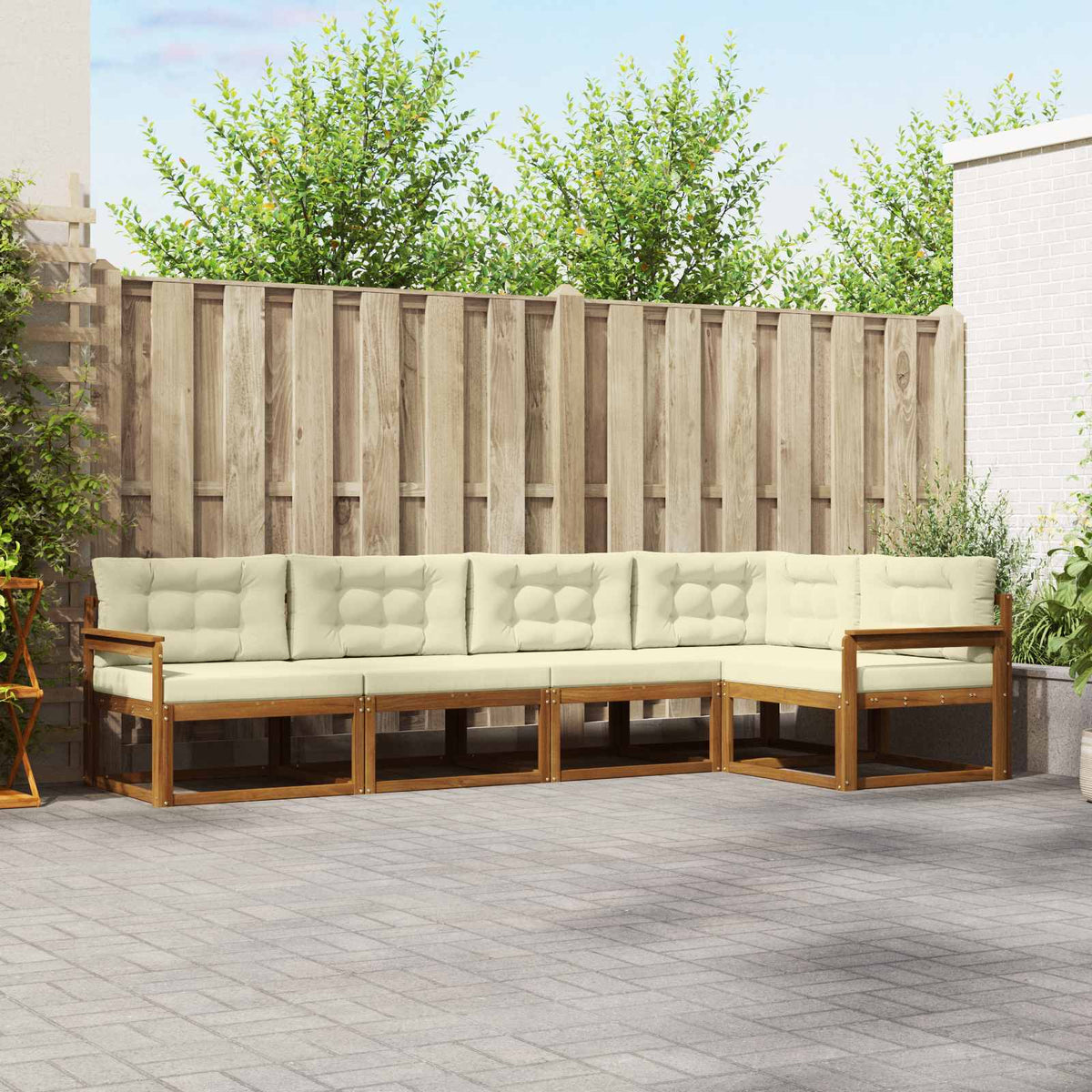 Buiten bankenset met kussen 5 pcs Natuurlijk en Crème is nu te koop bij PeponiXL, paradijselijk wonen!