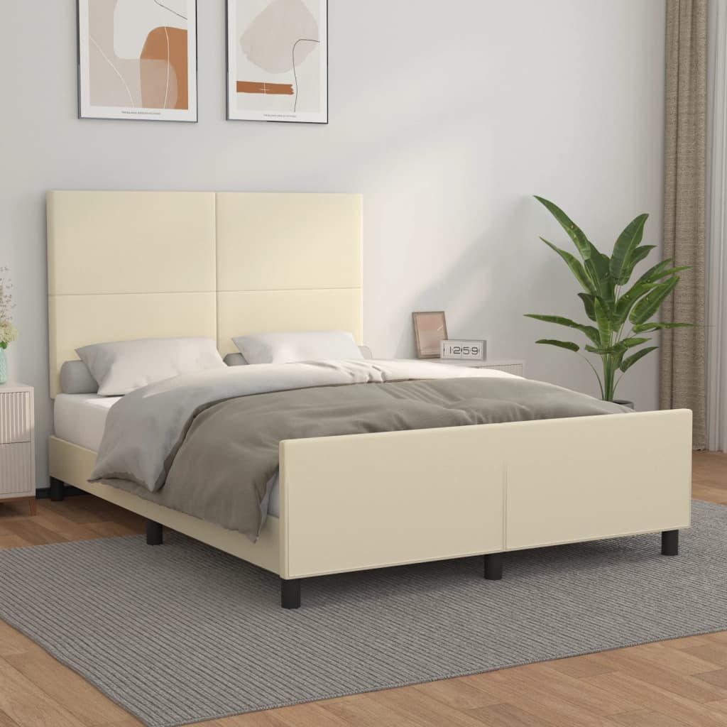 Bedframe met hoofdbord kunstleer crèmekleurig 140x200 cm is nu te koop bij PeponiXL, paradijselijk wonen!