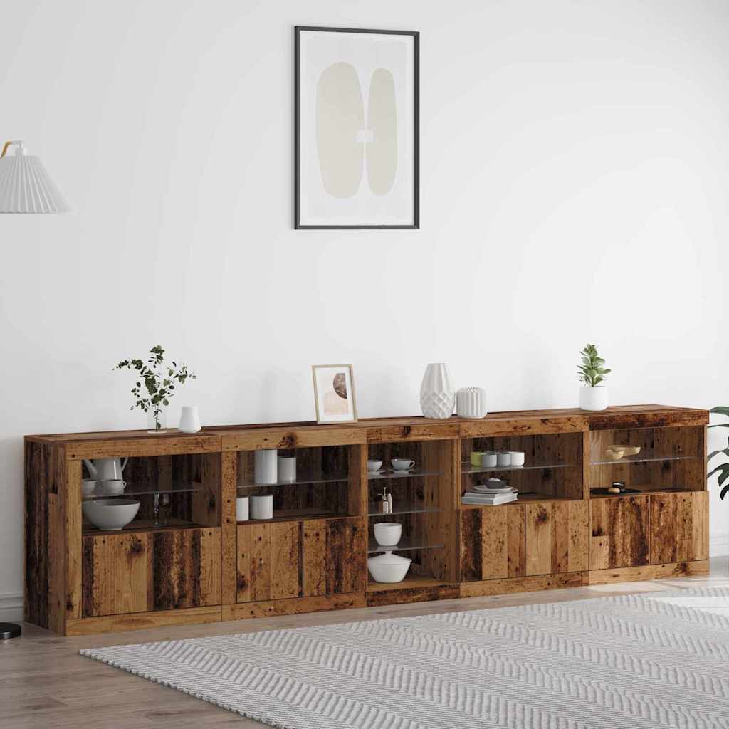 LED Sideboard Oudhout 283 x 37 x 67 cm Bewerkt hout is nu te koop bij PeponiXL, paradijselijk wonen!