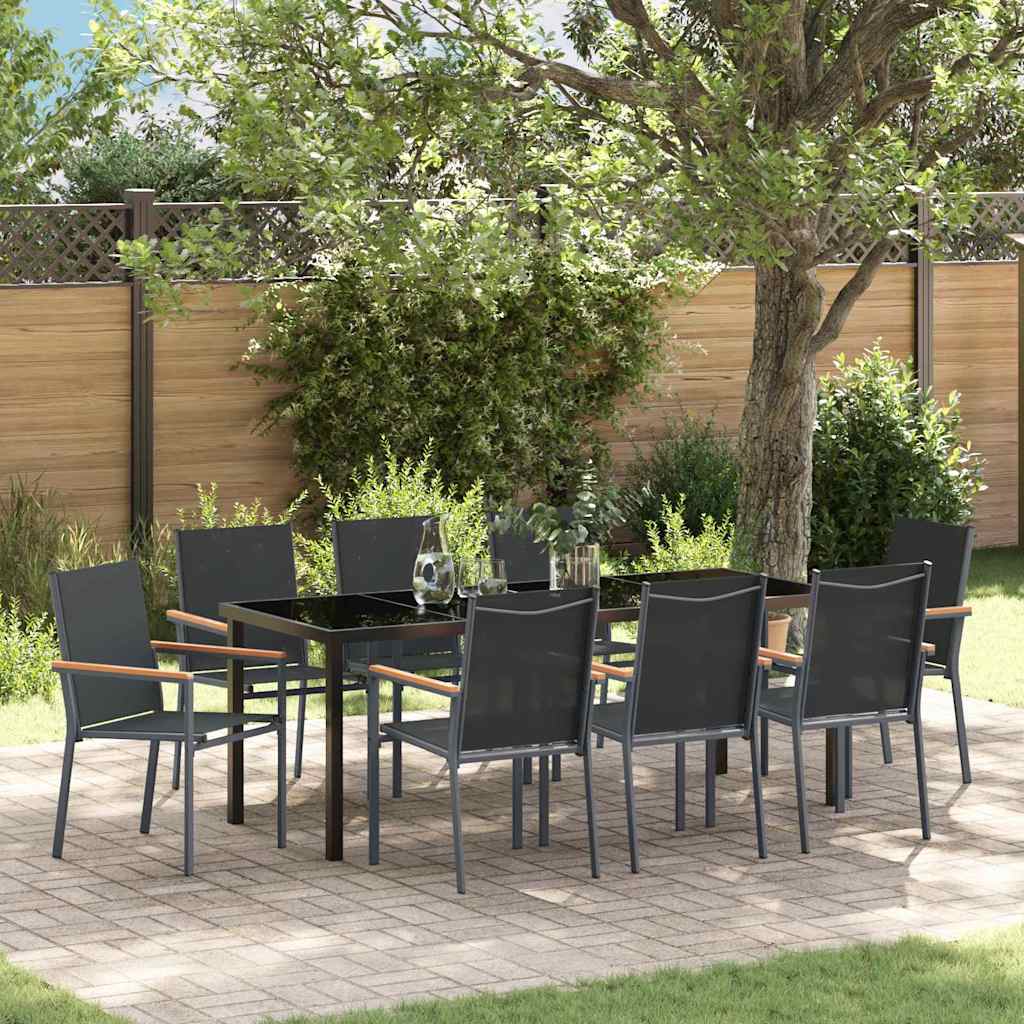 Tuin eettafelset 9 pcs Zwart Poedercoating staal is nu te koop bij PeponiXL, paradijselijk wonen!