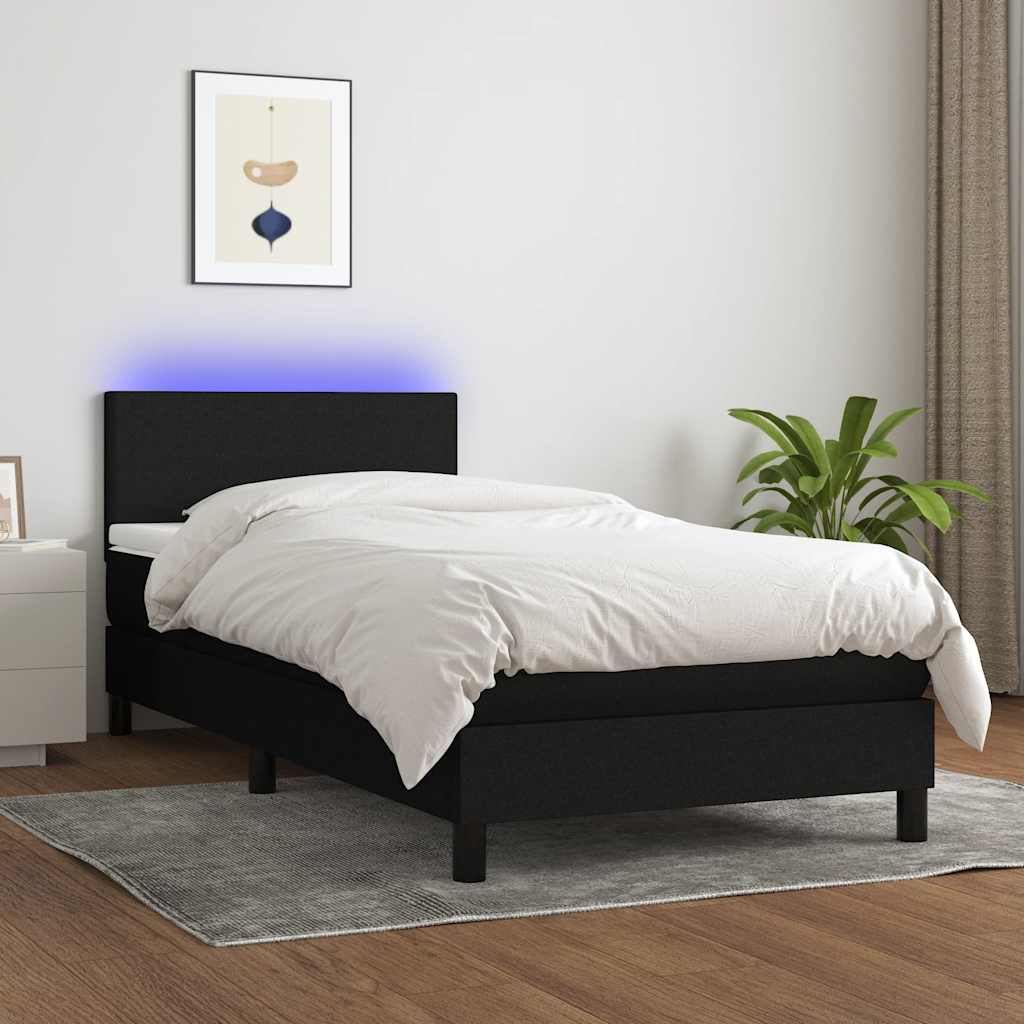 Boxspring met matras en LED stof zwart 100x200 cm is nu te koop bij PeponiXL, paradijselijk wonen!
