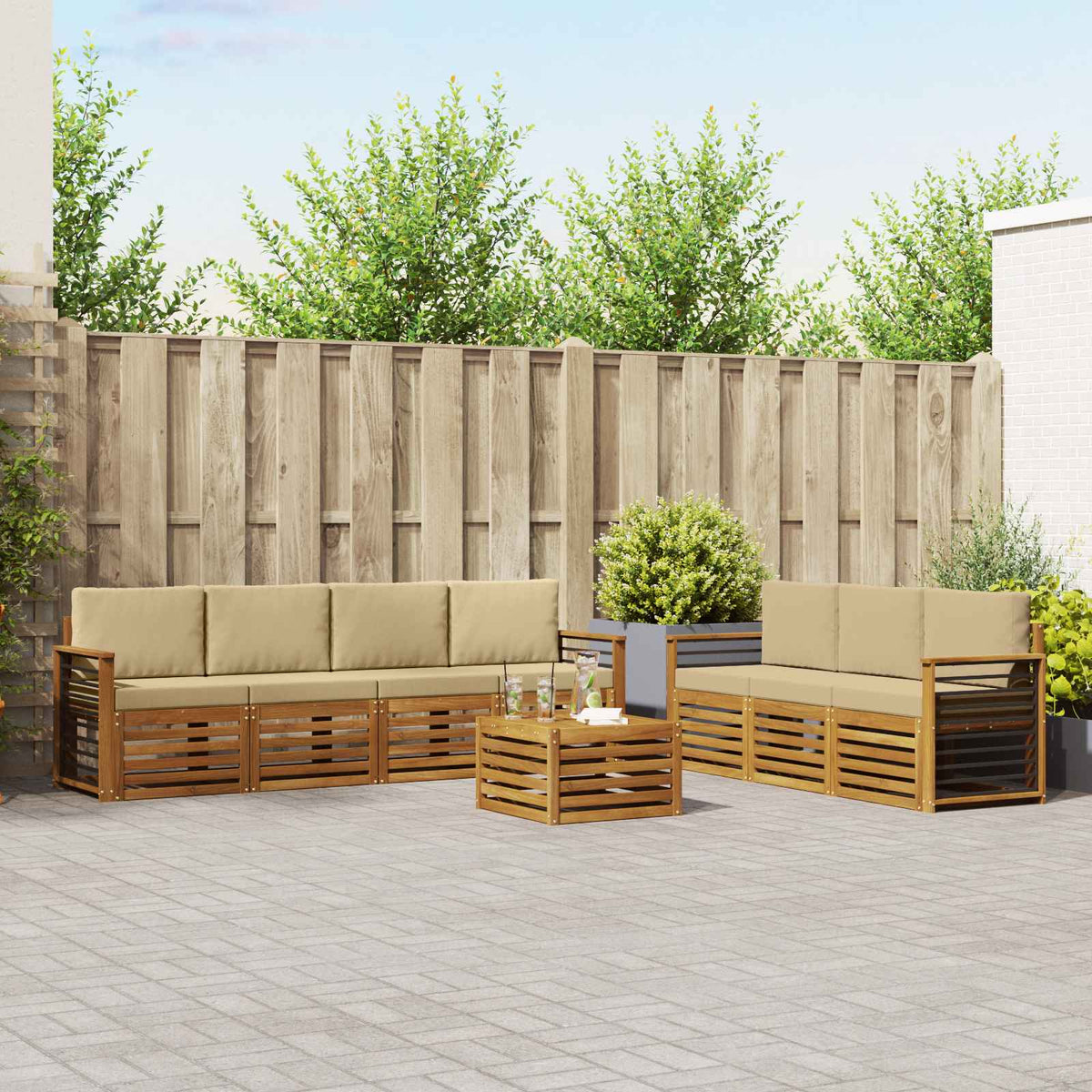 Sofa-Sets 8 pcs Natuurlijk en Beige Massief Acaciahout is nu te koop bij PeponiXL, paradijselijk wonen!