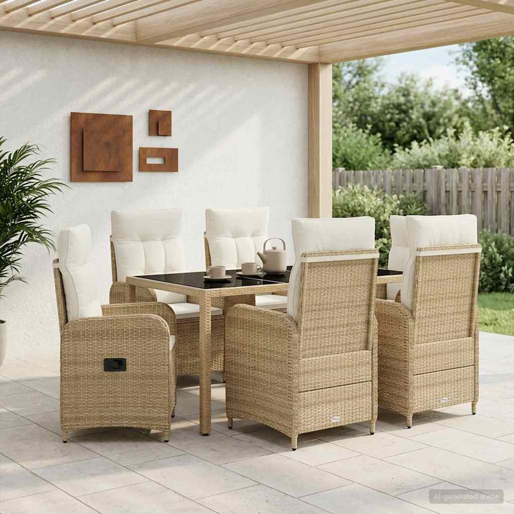Buiten eettafelset 7 pcs Beige en Crème Wit 150 x 90 x 75 cm is nu te koop bij PeponiXL, paradijselijk wonen!