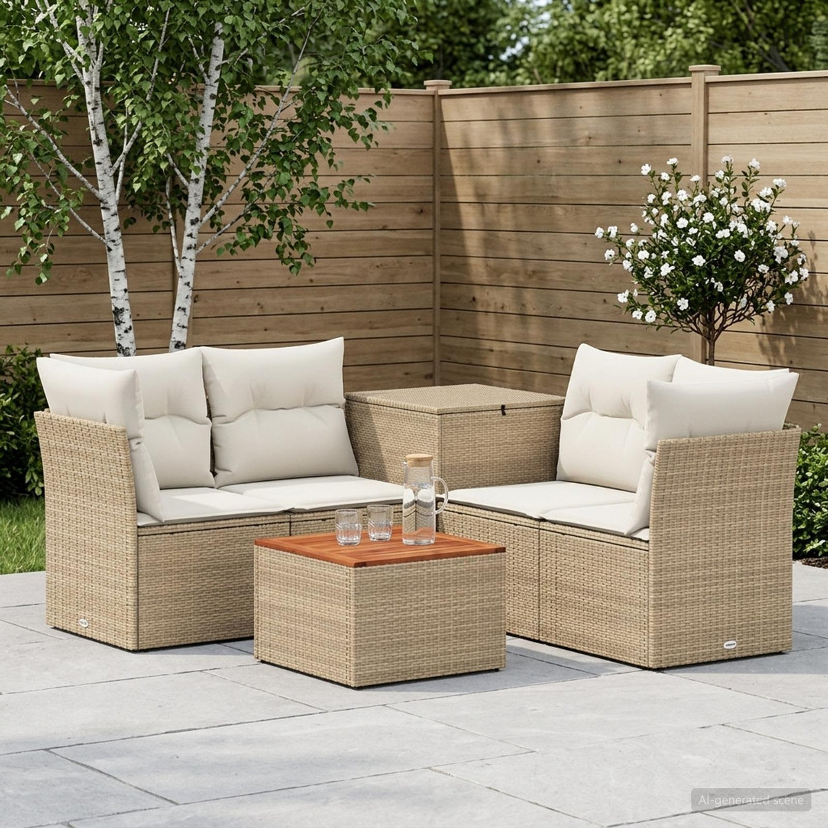 Bankstel 6 st Beige en Crème Wit Poly Rattan en Staal is nu te koop bij PeponiXL, paradijselijk wonen!