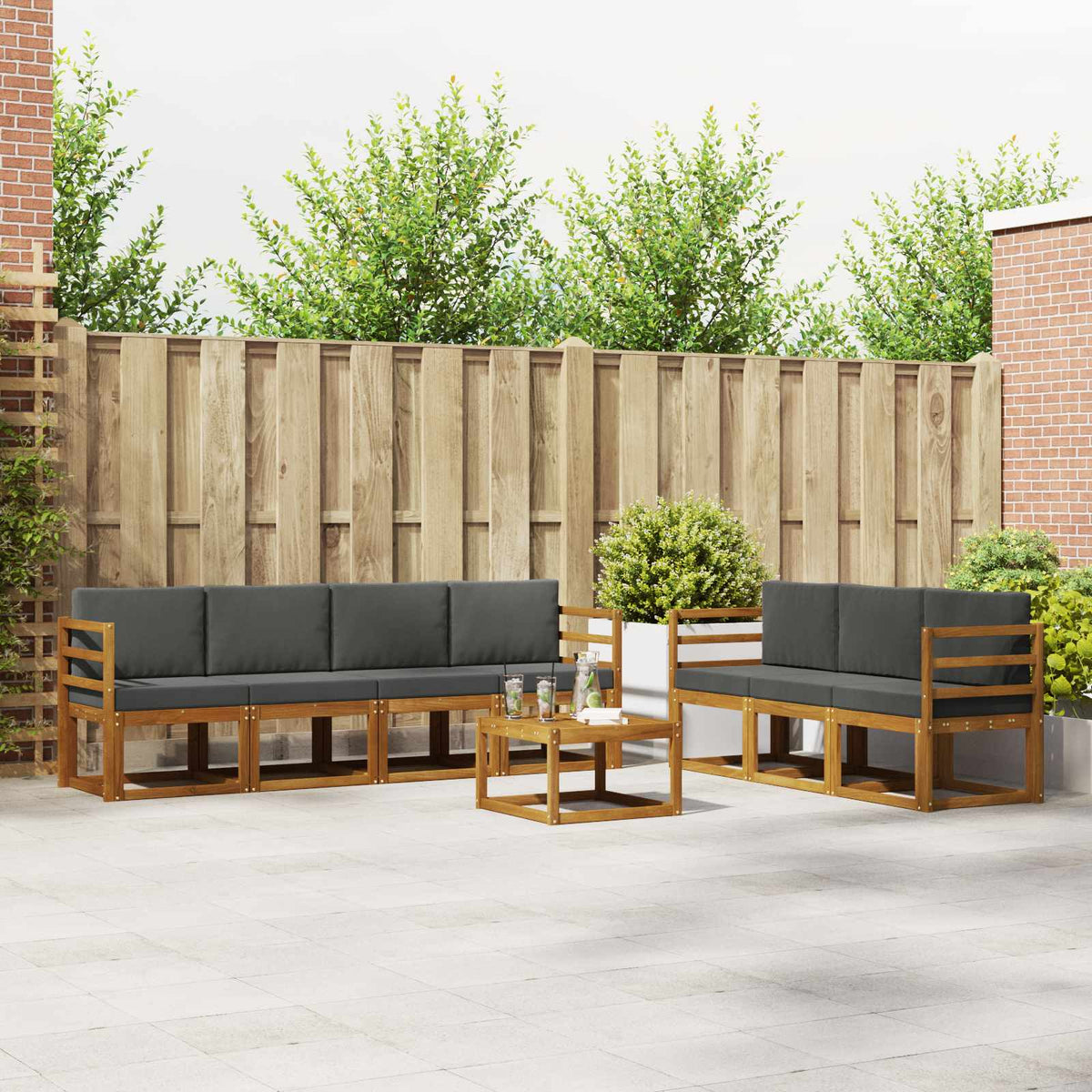 Buiten bankenset met kussen 8 pcs Natuurlijk en Antraciet is nu te koop bij PeponiXL, paradijselijk wonen!