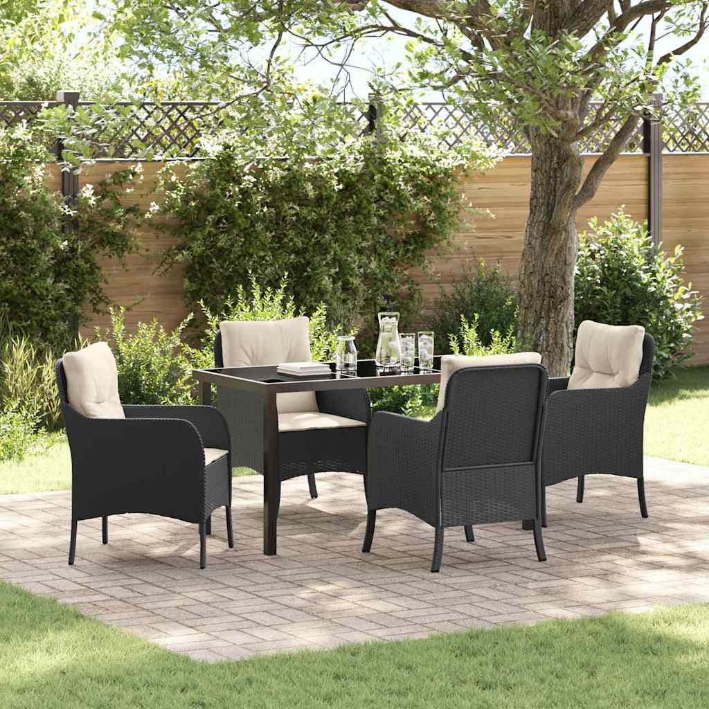 Tuin eettafelset met kussen 5 pcs Zwart poly rattan is nu te koop bij PeponiXL, paradijselijk wonen!