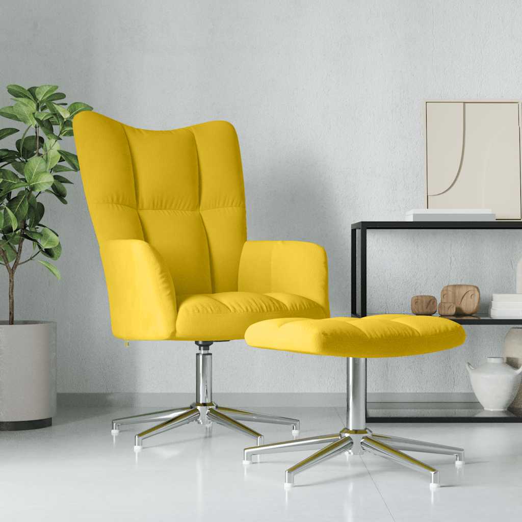Relaxstoel met voetenbank fluweel mosterdgeel is nu te koop bij PeponiXL, paradijselijk wonen!