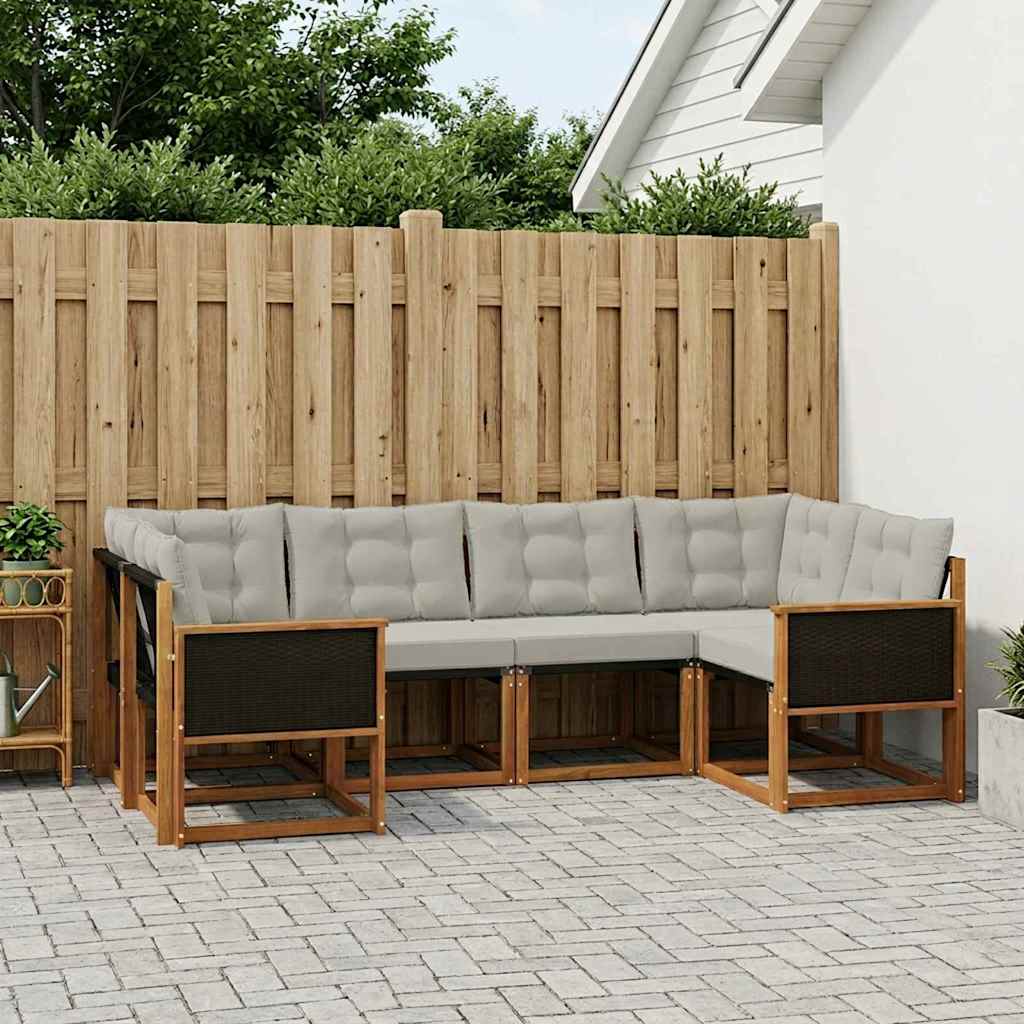 Buiten bankenset met kussen 6 pcs Natuurlijk en Lichtgrijs is nu te koop bij PeponiXL, paradijselijk wonen!
