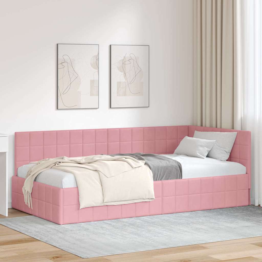 Hoekbedframe met hoofdeinde Roze 90 cm x 200 cm Fluweel is nu te koop bij PeponiXL, paradijselijk wonen!