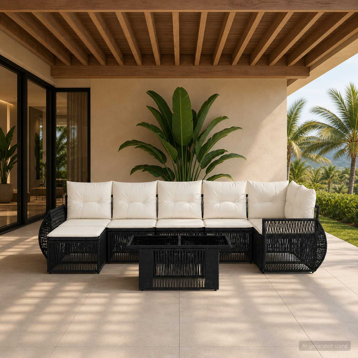 Tuinbankenset 8 st Zwart en Cream Wit poly rattan is nu te koop bij PeponiXL, paradijselijk wonen!