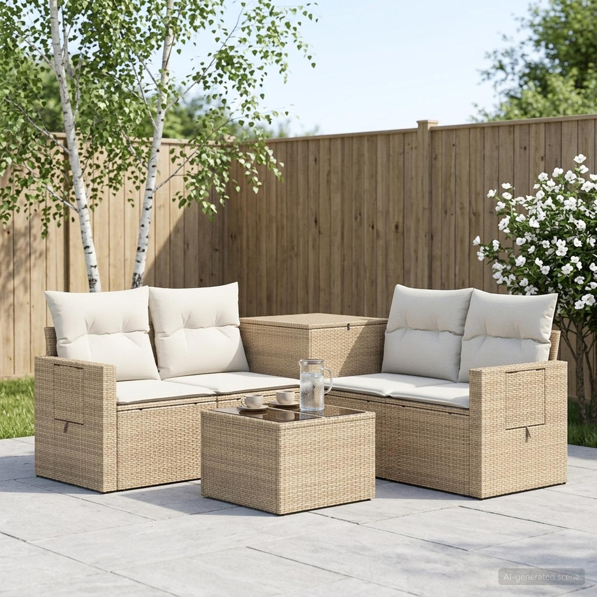 Bankstel 6 st Beige en Crème Wit Poly Rattan en Staal is nu te koop bij PeponiXL, paradijselijk wonen!