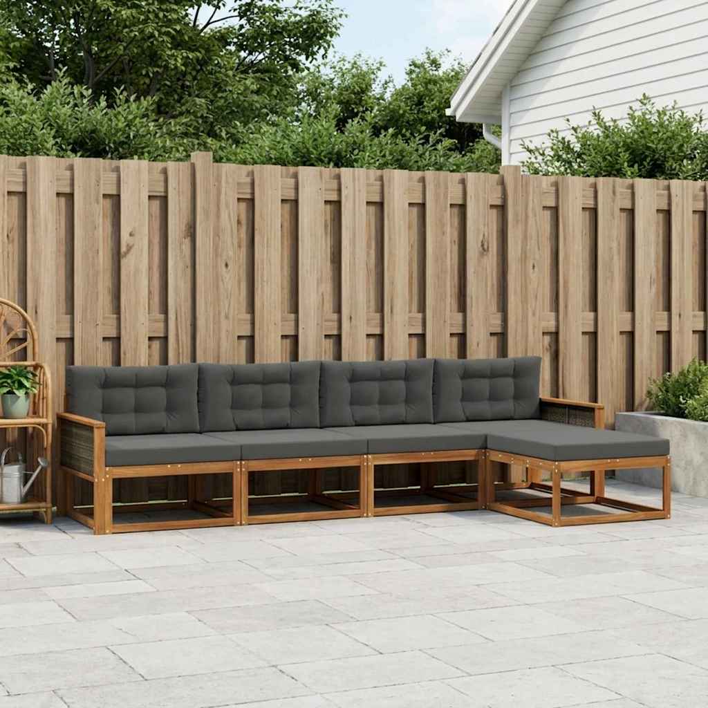 Buiten bankenset met kussen 5 pcs Natuurlijk en Antraciet is nu te koop bij PeponiXL, paradijselijk wonen!