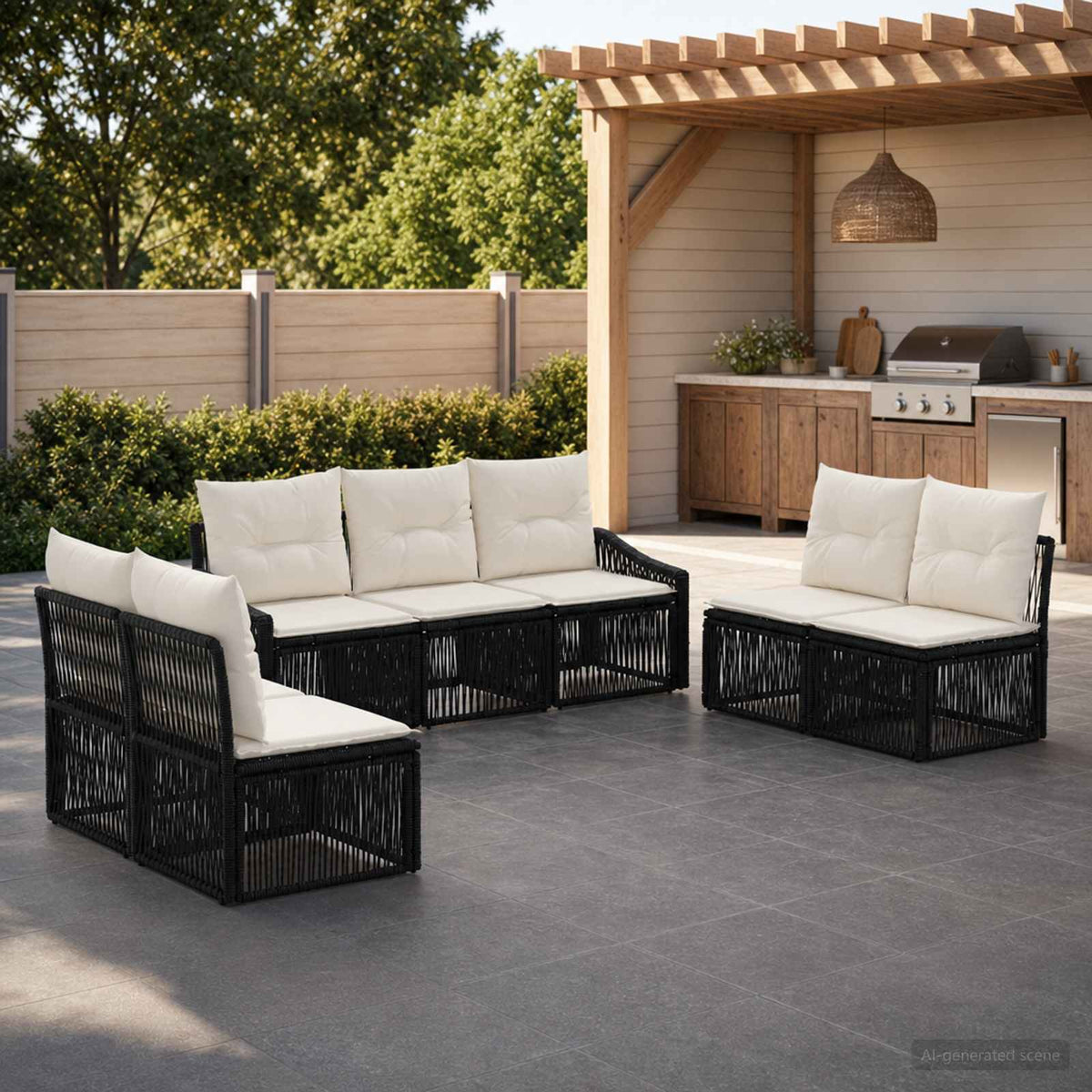 Tuinbankenset 7 pcs Zwart poly rattan is nu te koop bij PeponiXL, paradijselijk wonen!