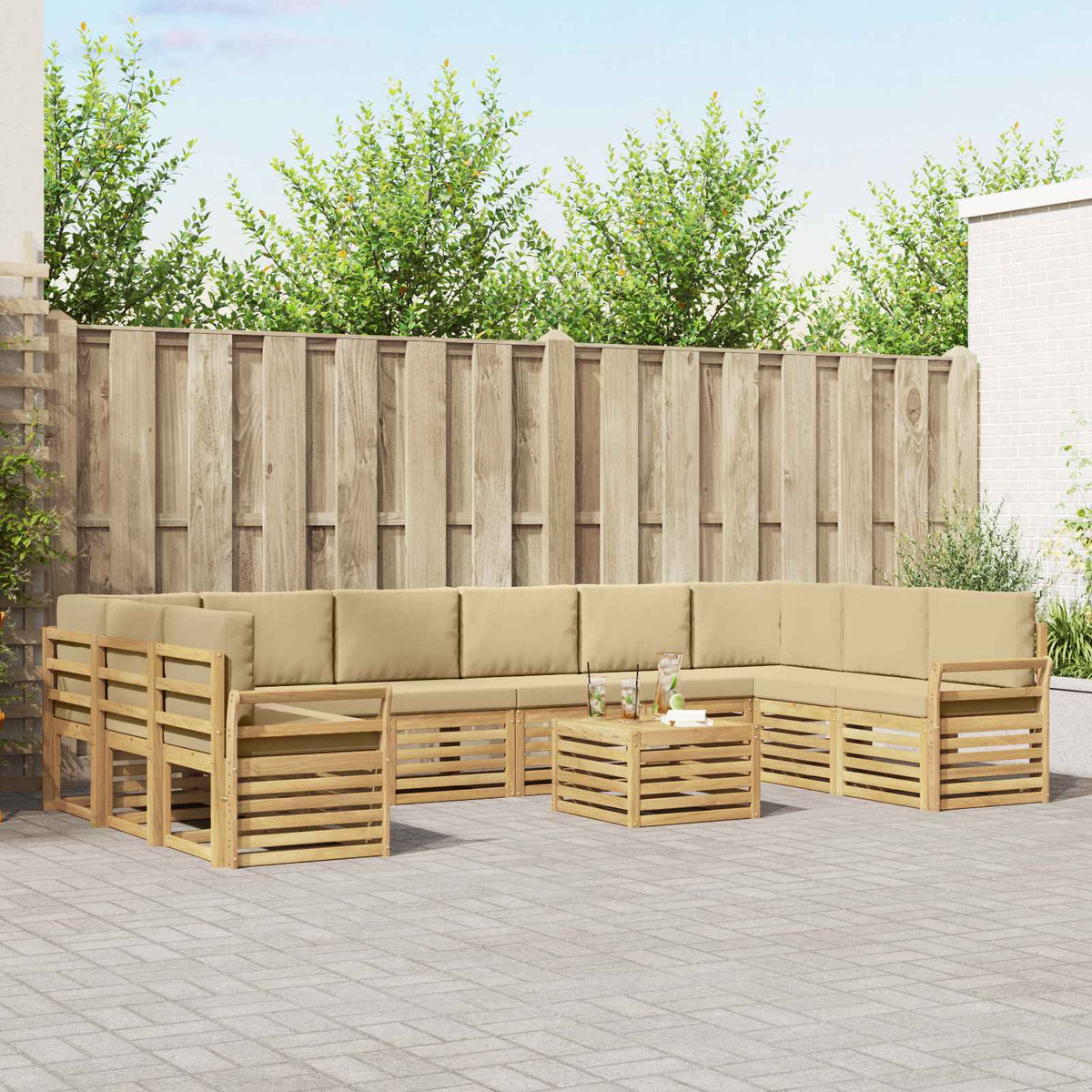 Buiten bankenset 11 pcs Wit en Beige 59 x 59 x 37 cm Polyester is nu te koop bij PeponiXL, paradijselijk wonen!