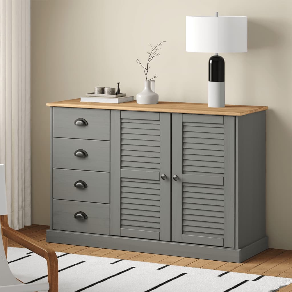 Dressoir met lades VIGO 113x40x75 cm massief grenenhout grijs is nu te koop bij PeponiXL, paradijselijk wonen!
