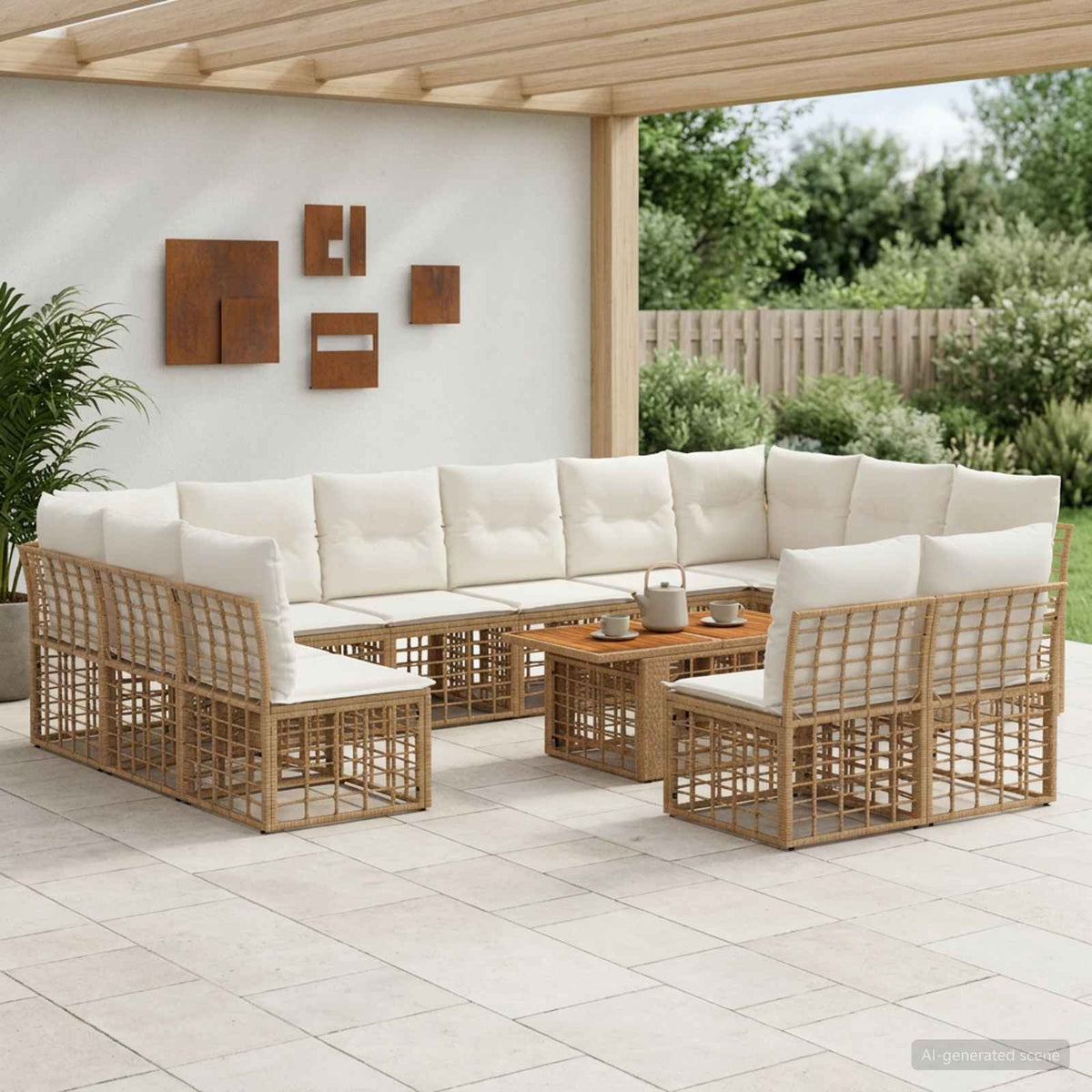 Tuinbankenset 13 st Natuurlijk en Crème Wit poly rattan is nu te koop bij PeponiXL, paradijselijk wonen!