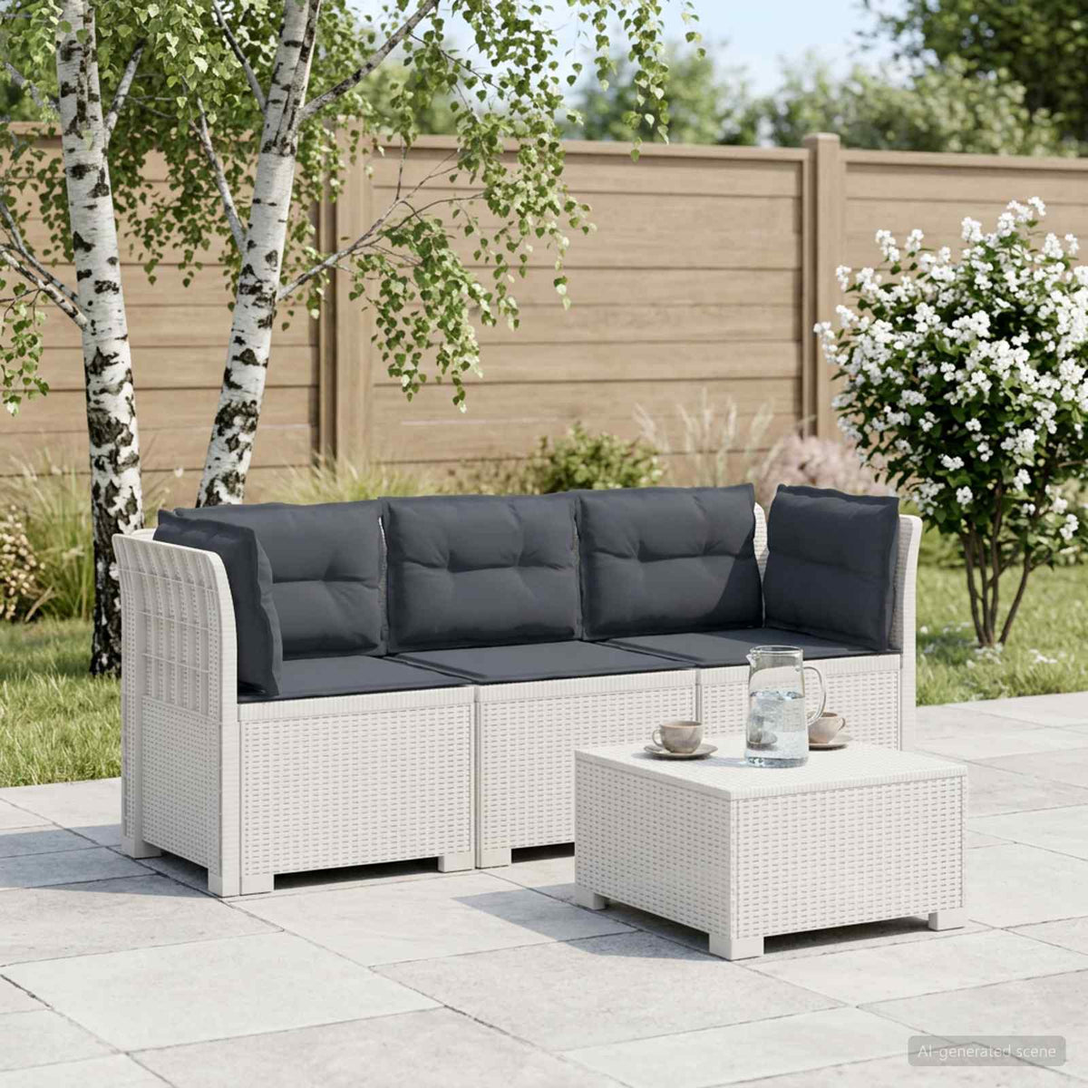 3-zits tuinbank met kussens in rattanlook PP Wit is nu te koop bij PeponiXL, paradijselijk wonen!