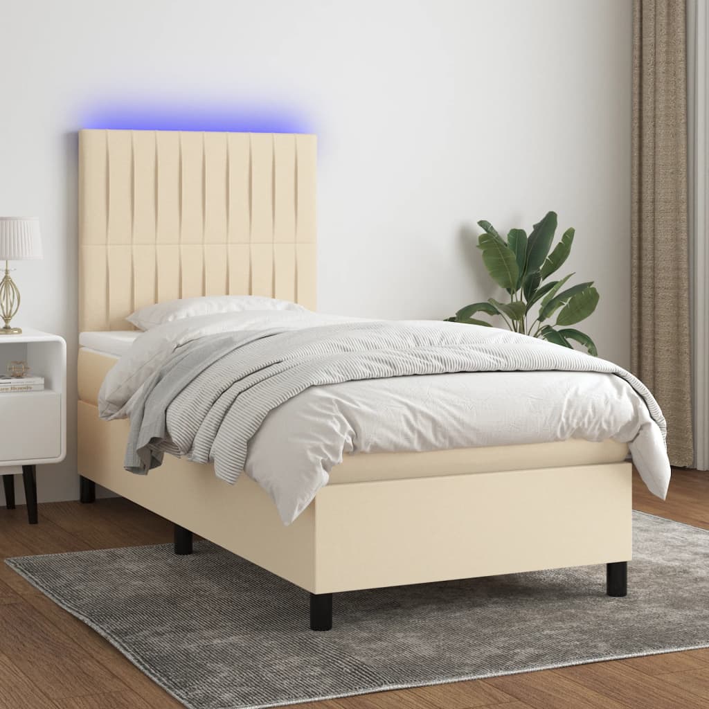 Boxspring met matras en LED stof crèmekleurig 80x200 cm is nu te koop bij PeponiXL, paradijselijk wonen!