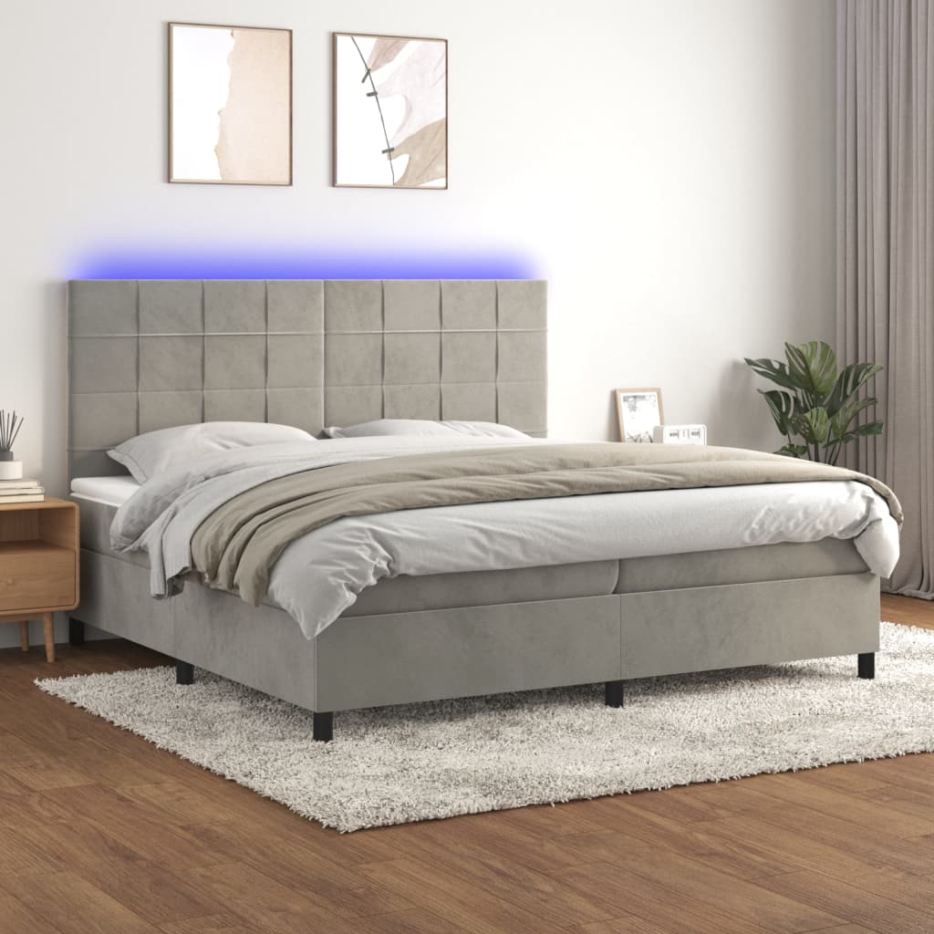 Boxspring met matras en LED fluweel lichtgrijs 200x200 cm is nu te koop bij PeponiXL, paradijselijk wonen!