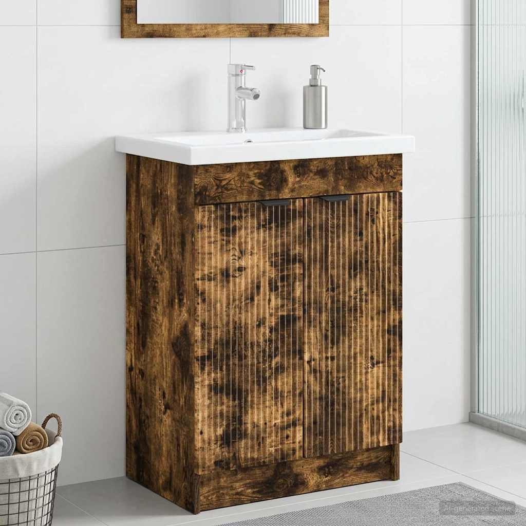 Badkamer onder wastafel kast Gerookt eiken 78,5 x 37,5 x 81 cm is nu te koop bij PeponiXL, paradijselijk wonen!