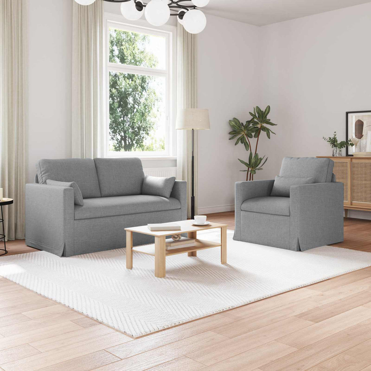 Bankstel 2 pcs Lichtgrijs 139 x 78 x 80 cm Stof is nu te koop bij PeponiXL, paradijselijk wonen!
