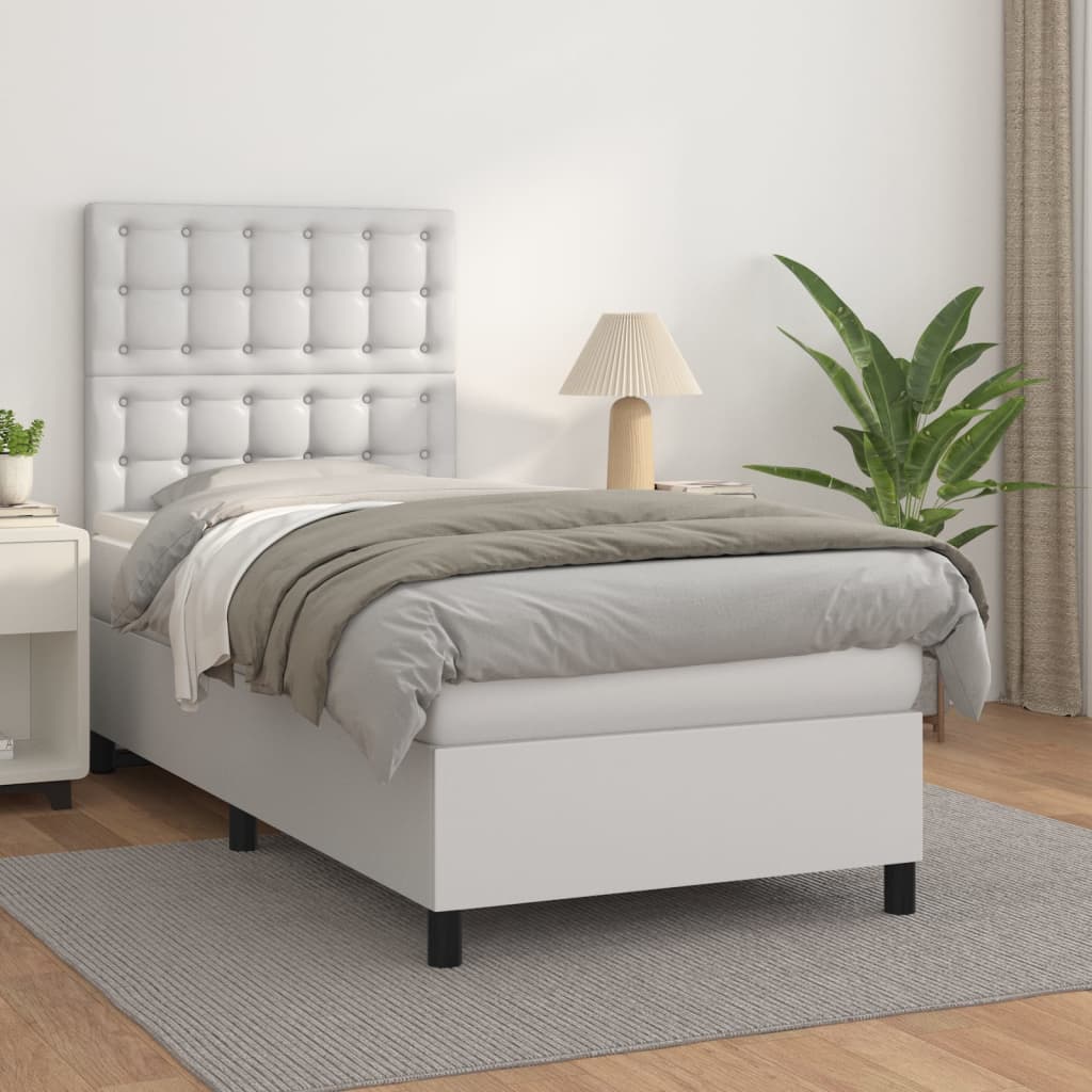 Boxspring met matras kunstleer wit 90x190 cm is nu te koop bij PeponiXL, paradijselijk wonen!