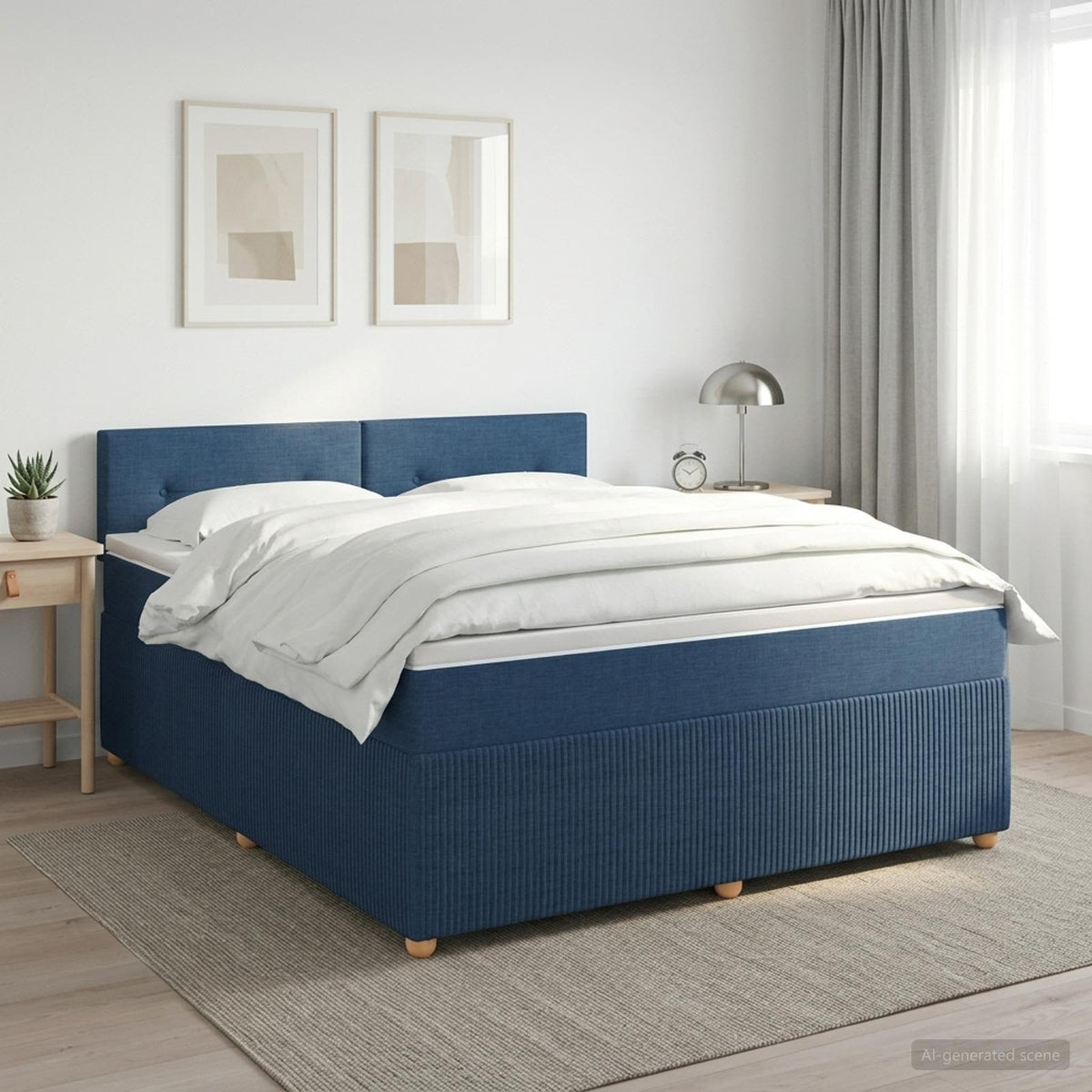 Boxspringbed met matras met hoofdeinde Blauw 160 x 200 cm Stof is nu te koop bij PeponiXL, paradijselijk wonen!