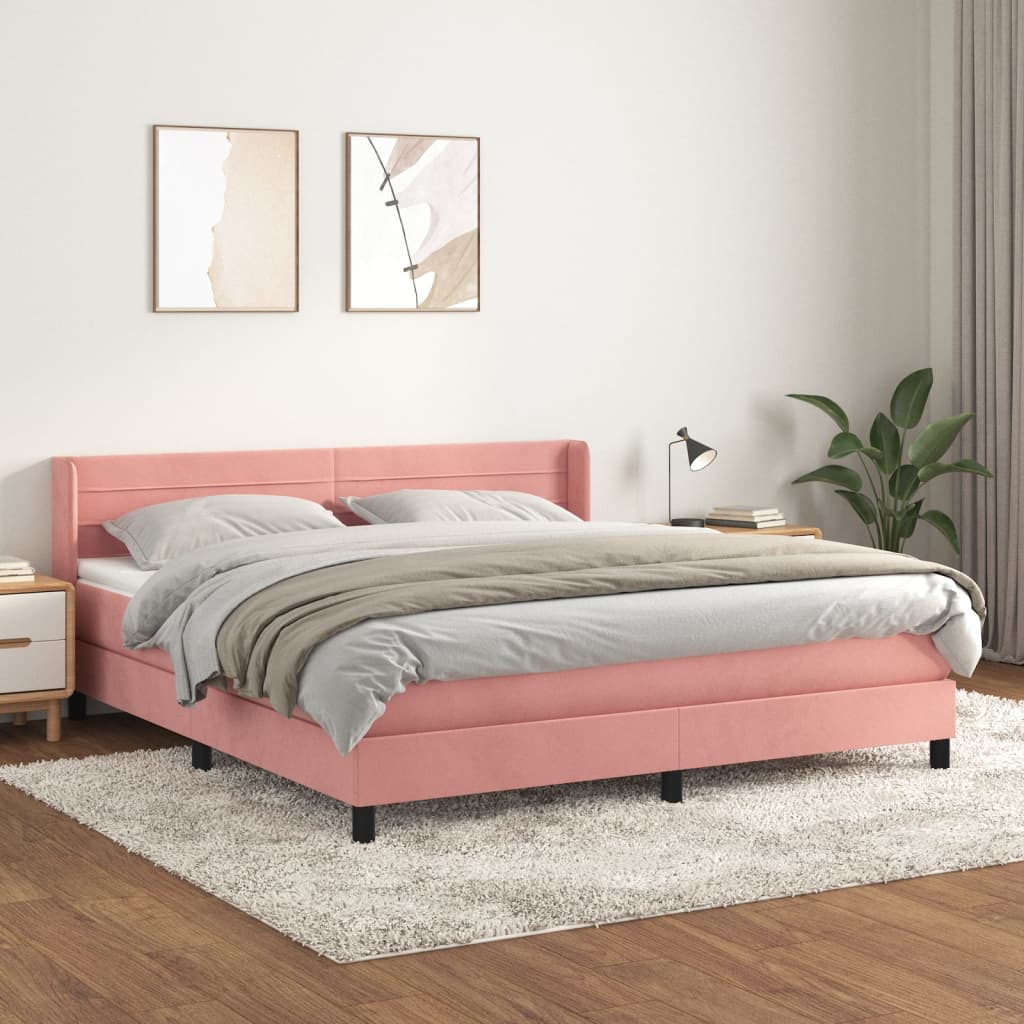 Boxspring met matras fluweel roze 180x200 cm is nu te koop bij PeponiXL, paradijselijk wonen!