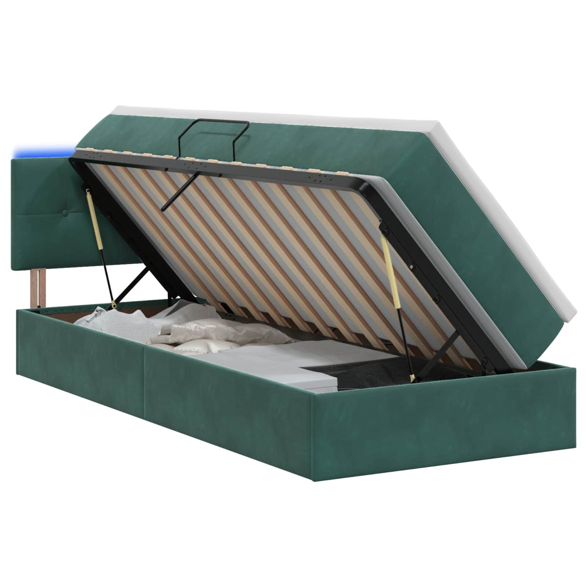 LED Opslagbed met Matras Donkergroen 90 x 190 cm Fluweel is nu te koop bij PeponiXL, paradijselijk wonen!
