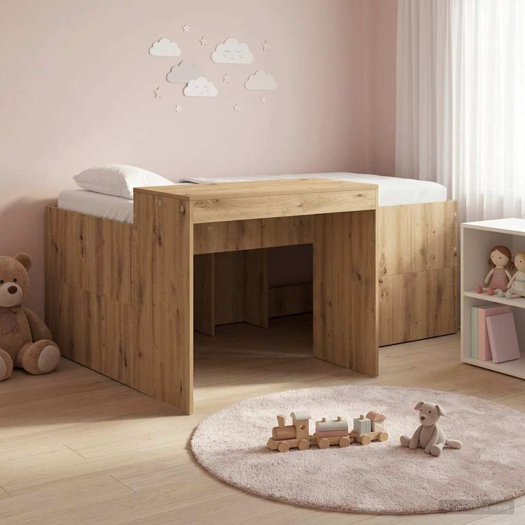 Hoge Bed Frame met Bureau voor Kinderen Artisanaal eiken is nu te koop bij PeponiXL, paradijselijk wonen!