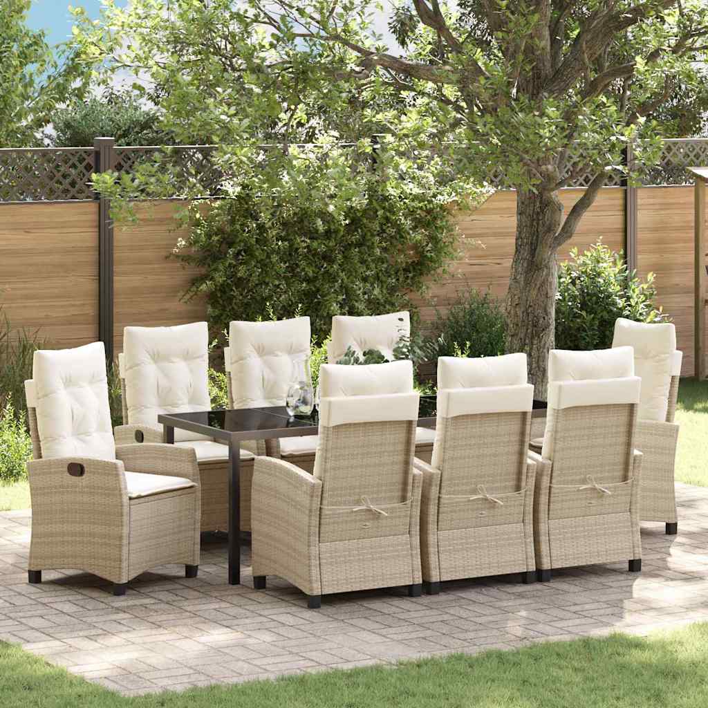 Tuin eettafelset met kussen 9 pcs Beige poly rattan is nu te koop bij PeponiXL, paradijselijk wonen!