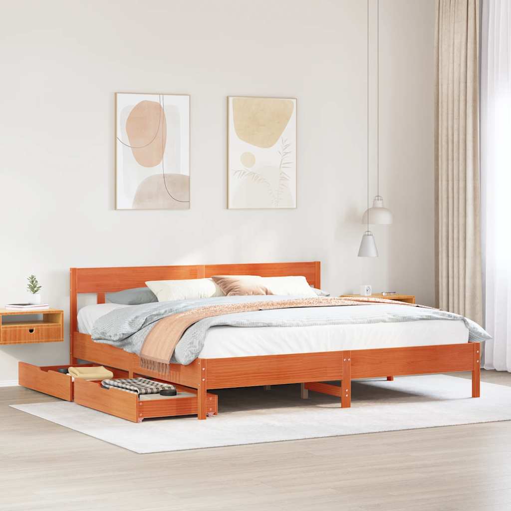 Bedframe zonder matras massief grenenhout wasbruin 200x200 cm is nu te koop bij PeponiXL, paradijselijk wonen!