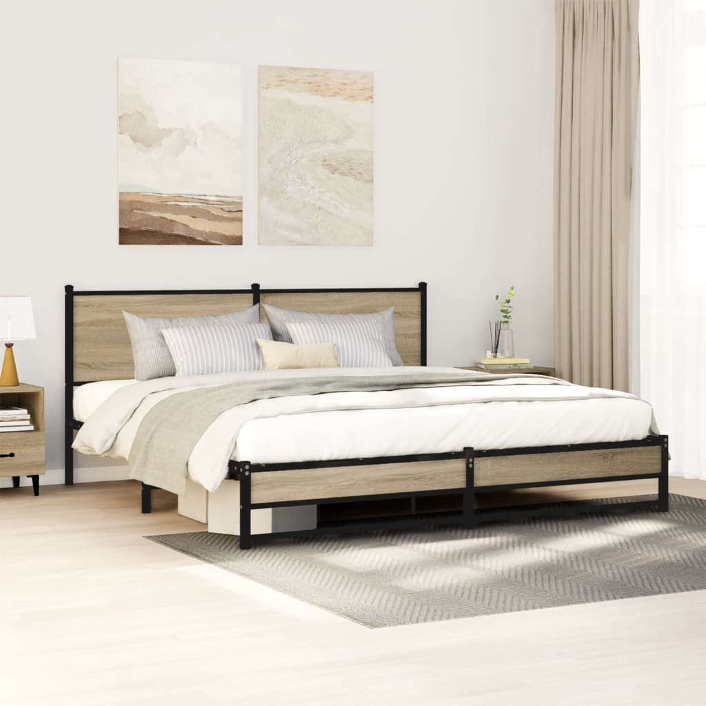 Bedframe zonder matras metaal sonoma eikenkleurig 160x200 cm is nu te koop bij PeponiXL, paradijselijk wonen!