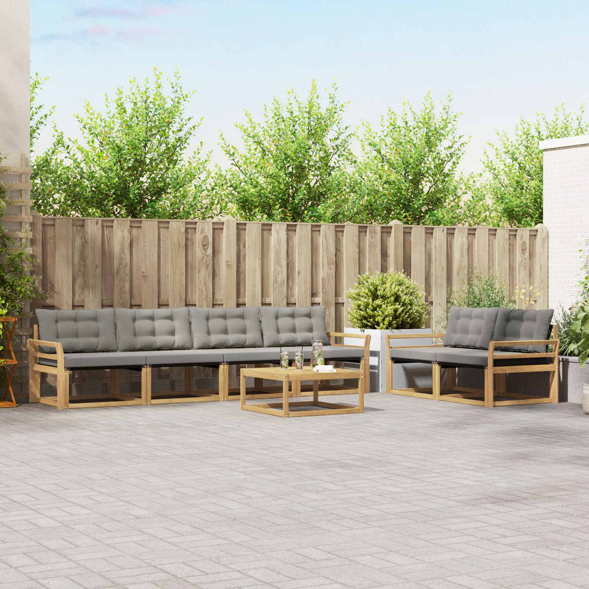Buiten bankenset 7 pcs Wit en Lichtgrijs is nu te koop bij PeponiXL, paradijselijk wonen!