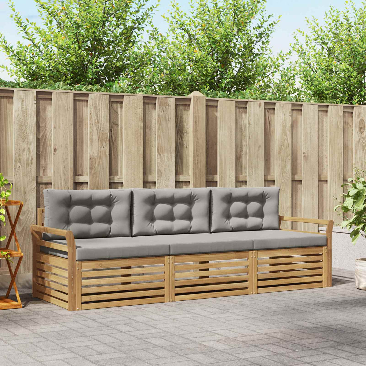 Buiten bankenset 3 pcs Wit en Lichtgrijs Massief Acaciahout is nu te koop bij PeponiXL, paradijselijk wonen!