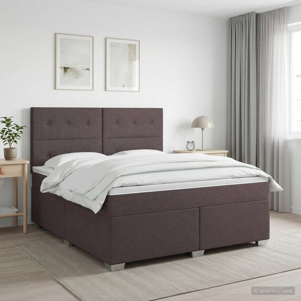 Boxspringbed met matras Donkerbruin 140 x 190 cm Stof is nu te koop bij PeponiXL, paradijselijk wonen!