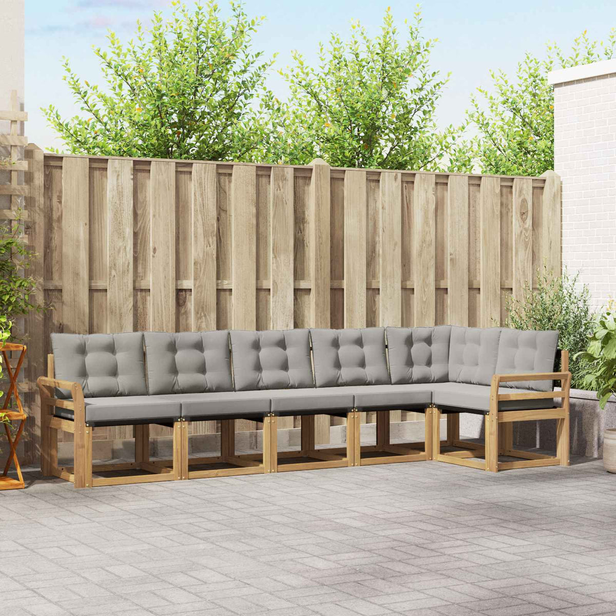 Buiten bankenset met kussen 6 pcs Wit en Lichtgrijs is nu te koop bij PeponiXL, paradijselijk wonen!