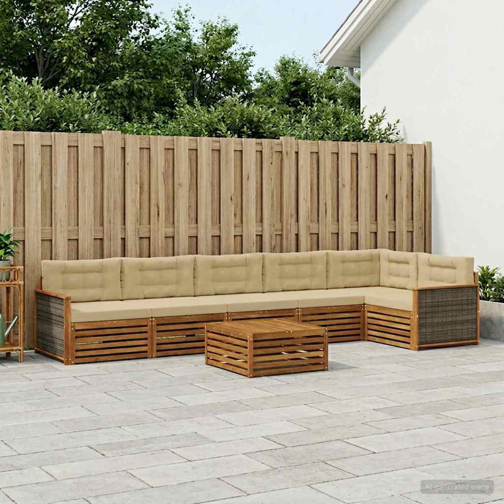 Buiten bankenset met kussen 7 pcs Natuurlijk en Beige is nu te koop bij PeponiXL, paradijselijk wonen!