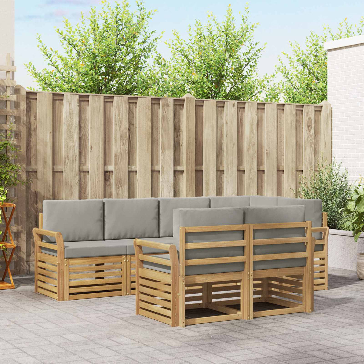 Buiten bankenset 7 pcs Wit en Lichtgrijs 249 x 130,5 x 73 cm is nu te koop bij PeponiXL, paradijselijk wonen!