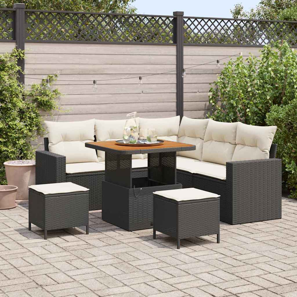 Tuinbankenset met kussen 9 pcs Zwart en Crème poly rattan is nu te koop bij PeponiXL, paradijselijk wonen!